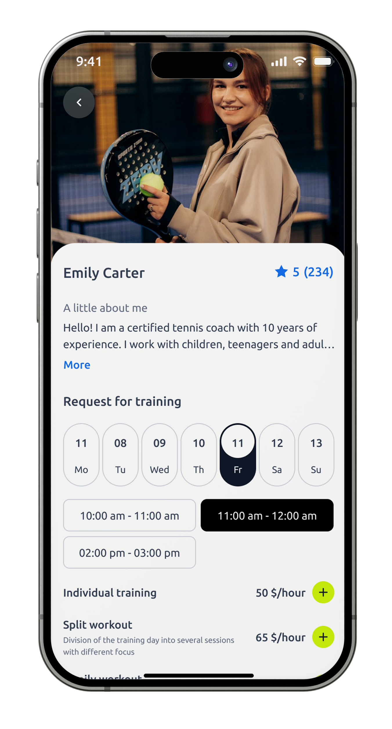 Coach view β sessions, player details and payment status