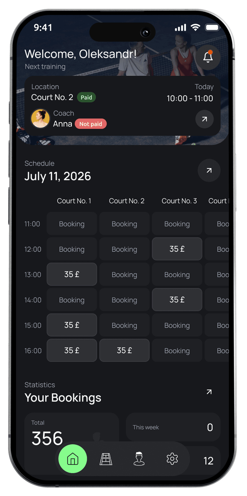 Padel Booking App Mockup